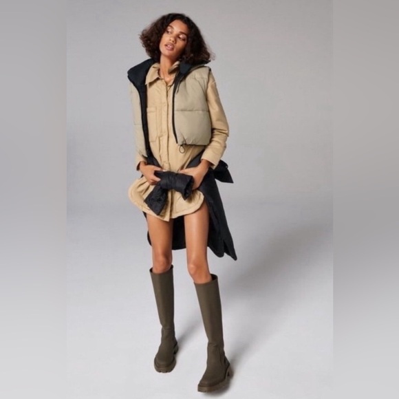 Zara Lug Sole Chunky Rubberized Platform Combat Rain Tall Boot Khaki Green 6 New - Picture 8 of 15